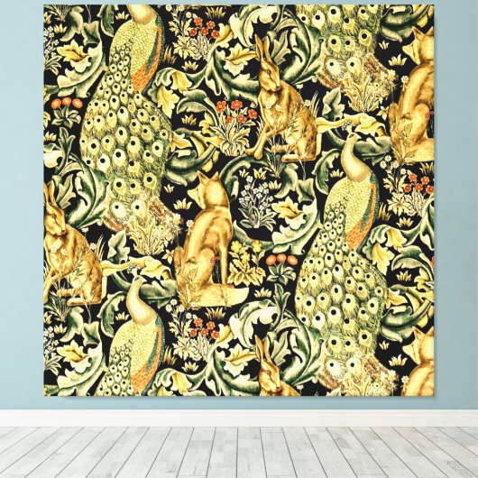 William Morris Forest Tapestry Fox Hare Peacock Leinwanddruck (Insitu (Holzboden))