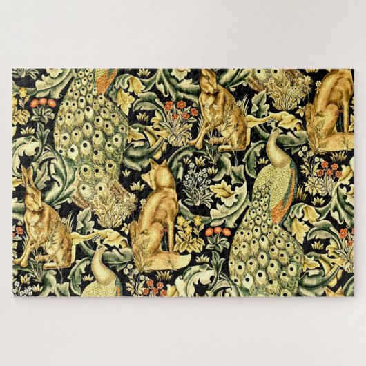 William Morris Forest Tapestry Fox Hare Peacock Puzzle (Horizontal)