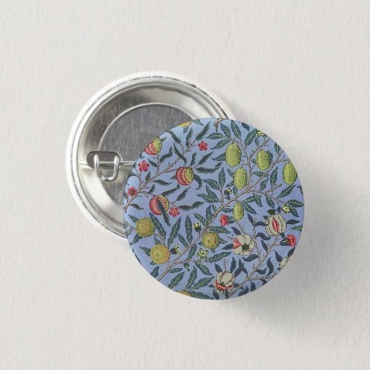 William Morris Fruit Pomegranate Blue Ornament Button (Vorne & Hinten)