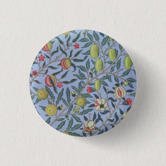 William Morris Fruit Pomegranate Blue Ornament Button (Vorderseite)