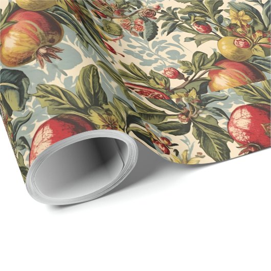 William Morris Fruit Pomegranate Blumenmuster Geschenkpapier (Rolleneckpunkt)