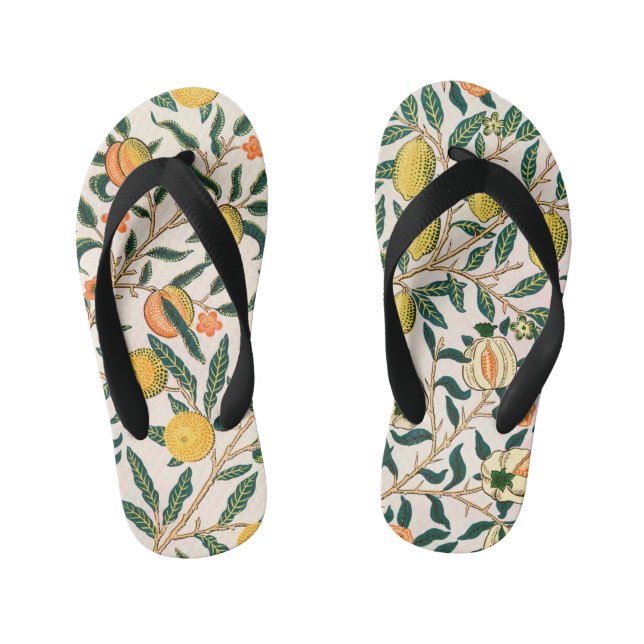 William Morris Fruit Pomegranate Weißer Ornament Kinderbadesandalen (Fußbett)
