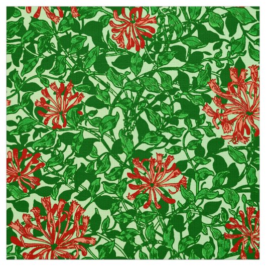 William Morris-Geißblatt, korallenrotes Rotes und Stoff (Muster)