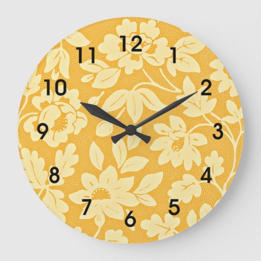 William Morris Gelbes Blumenmuster Große Wanduhr (Vorderseite)