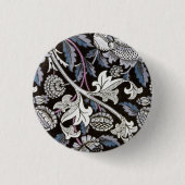 William Morris-Gewebeschwarzweiss-Entwurf Button (Vorderseite)