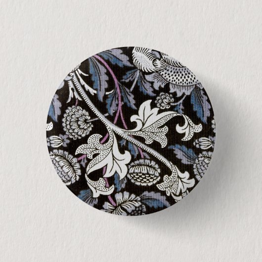 William Morris-Gewebeschwarzweiss-Entwurf Button (Vorderseite)