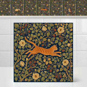 William Morris Ginger Tabby Katze springt über Bal Fliese