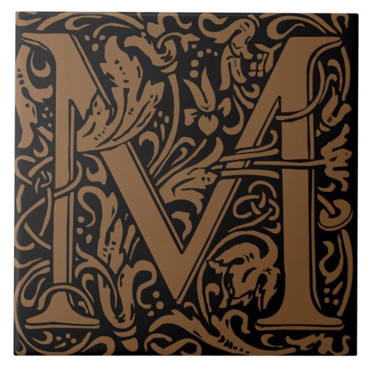 William Morris Gold Monogramm Buchstabe M Fliese (Vorderseite)