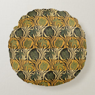 William Morris Gold-Tulpen-Lilien-Vintage-Wallpape Rundes Kissen
