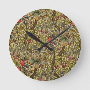 William Morris Golden Lily Antikes Blumenmuster Runde Wanduhr