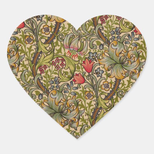 William Morris Golden Lily Antique Herz-Aufkleber (Vorderseite)