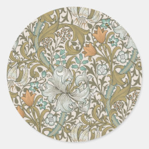 William Morris Golden Lily Blau Gold Klassiker Runder Aufkleber