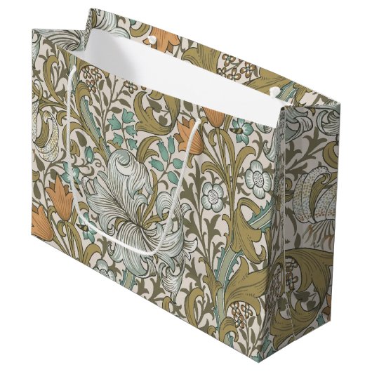 William Morris Golden Lily Blue Gold Classic Große Geschenktüte (Vorderseite Schrägansicht)