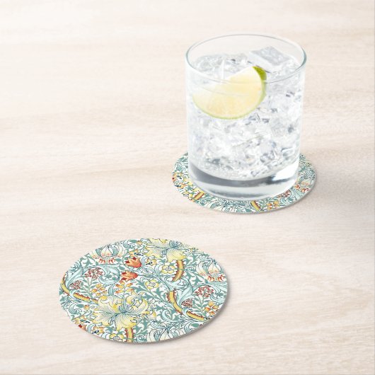 William Morris Golden Lily Floral Pattern Runder Pappuntersetzer (Vor Ort)