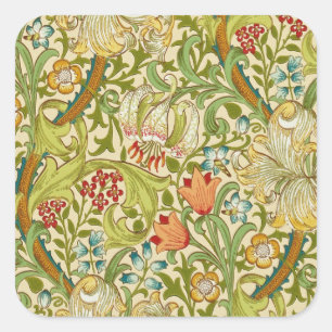 William Morris Golden Lily Vintag Pre-Raphaelite Quadratischer Aufkleber