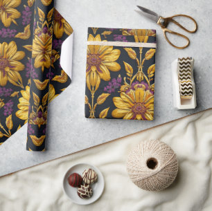 William Morris goldenes Art Nouveau Blumenmuster Geschenkpapier
