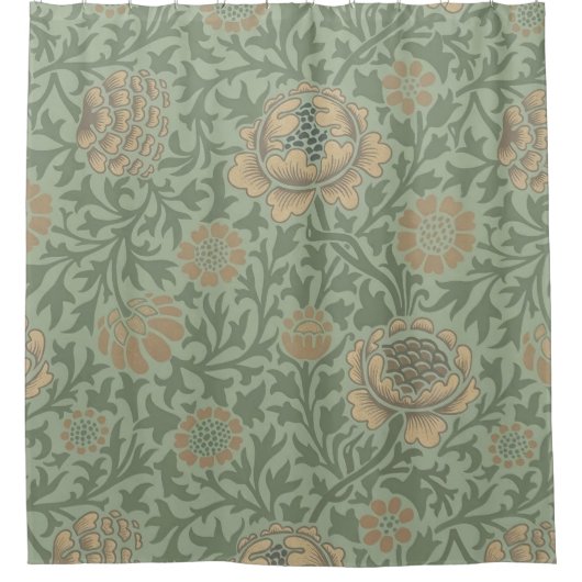 William Morris Grafton Blummenmuster Salbeigrün Duschvorhang (Vorderseite)