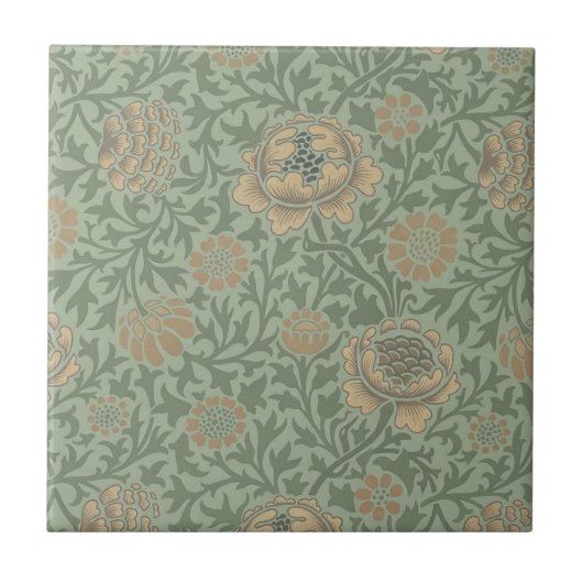 William Morris Grafton Blummenmuster Salbeigrün  Fliese (Vorderseite)