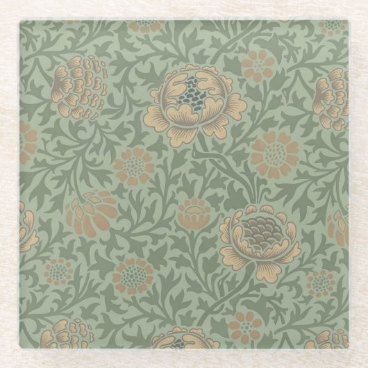 William Morris Grafton Blummenmuster Salbeigrün Glasuntersetzer (Vorderseite)