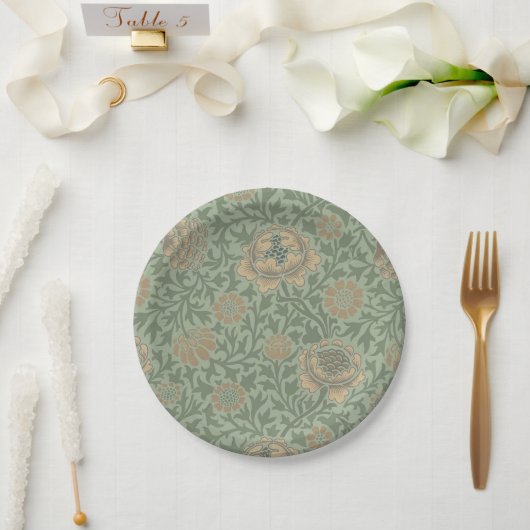 William Morris Grafton Blummenmuster Salbeigrün Pappteller (Hochzeit)