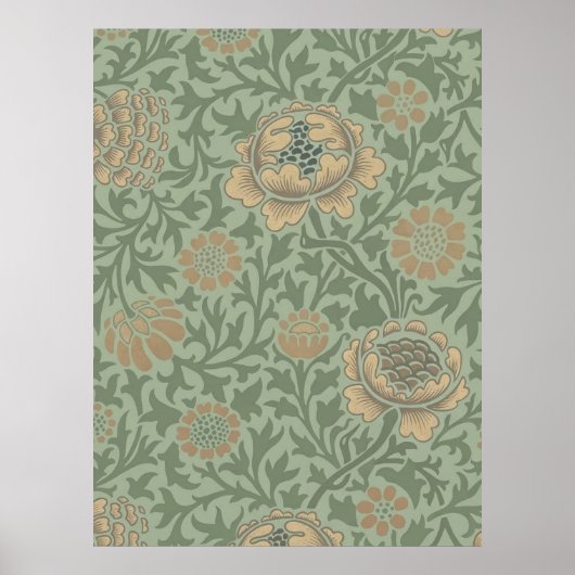 William Morris Grafton Blummenmuster Salbeigrün Poster (Vorne)