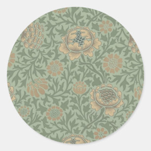 William Morris Grafton Blummenmuster Salbeigrün  Runder Aufkleber