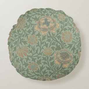 William Morris Grafton Blummenmuster Salbeigrün  Rundes Kissen
