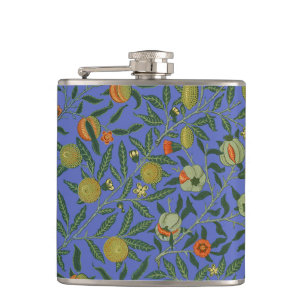William Morris Granatapfel Blaue Farbige Tapete Flachmann