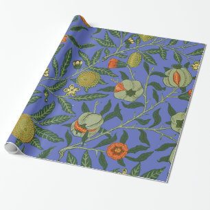 William Morris Granatapfel Blaue Farbige Tapete Geschenkpapier