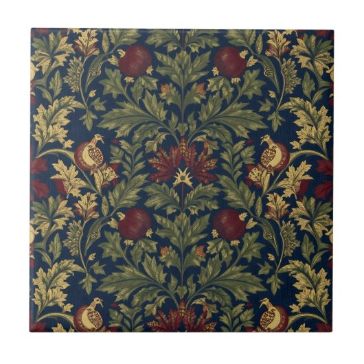 William Morris Granatapfel Blumen Navy Muster Fliese (Vorderseite)