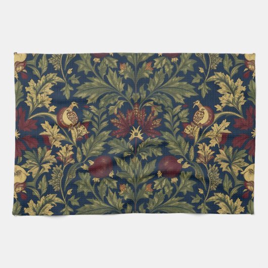 William Morris Granatapfel-Blumen Navy Muster Geschirrtuch (Horizontal)