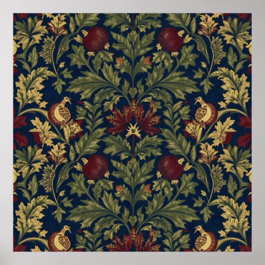 William Morris Granatapfel Blumen Navy Muster Poster (Vorne)