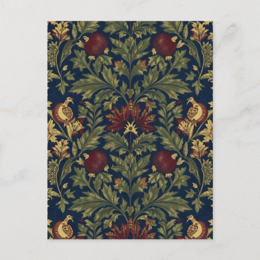 William Morris Granatapfel Blumen Navy Muster Postkarte (Vorderseite)