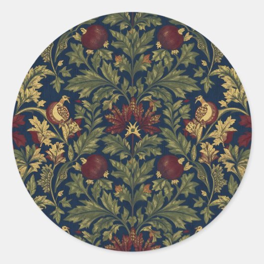 William Morris Granatapfel Blumen Navy Muster Runder Aufkleber (Vorderseite)