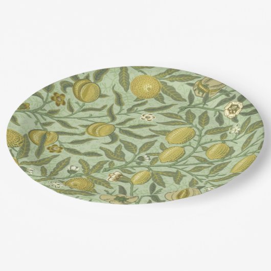 William Morris-Granatapfel-Frucht-Entwurf Pappteller (Schrägansicht)