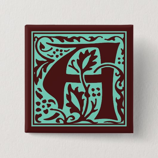 William Morris Green Dark Red Monogram Arts Crafts Button (Vorderseite)