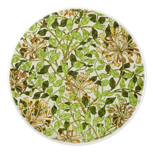 William Morris Green Honeysuckle Blumen-Wallpaper Keramikknauf (Vorderseite)