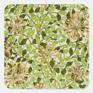 William Morris Green Honeysuckle Blumen-Wallpaper Quadratischer Aufkleber