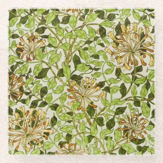 William Morris Green Honeysuckle Blumenwallpaper Glasuntersetzer (Vorderseite)