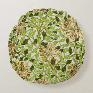 William Morris Green Honeysuckle Blumenwallpaper Rundes Kissen