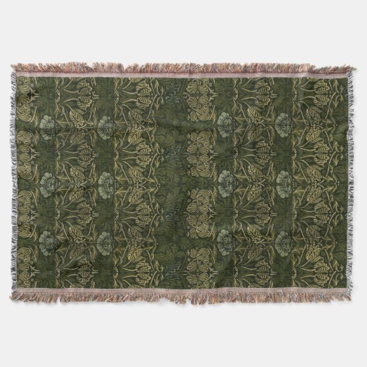 William Morris: Green Tulip & Rose Throw Blanket Decke (Vorderseite)