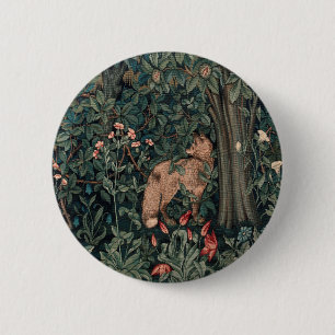 William Morris Greenery Fox Wildlife Button