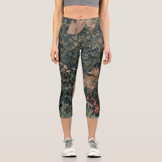 William Morris Greenery Fox Wildlife Capri Leggings (Vorderseite)