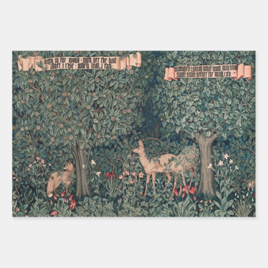 William Morris Greenery Fox Wildlife Geschenkpapier Set (Vorderseite 3)
