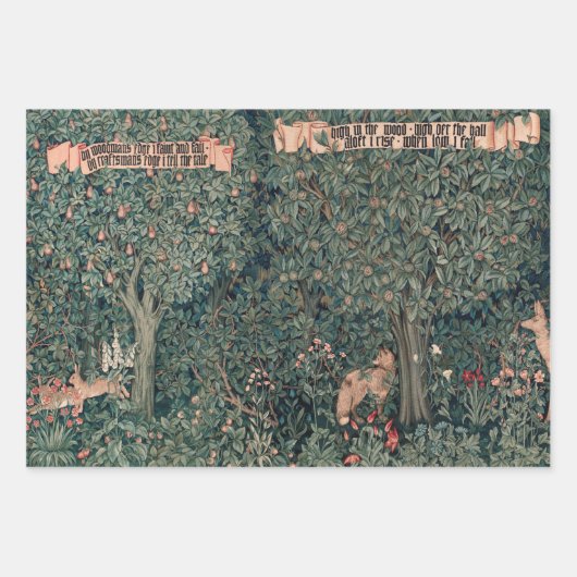 William Morris Greenery Fox Wildlife Geschenkpapier Set (Vorderseite 2)