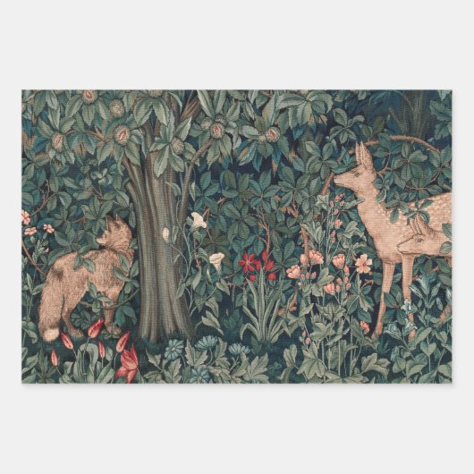 William Morris Greenery Fox Wildlife Geschenkpapier Set (Vorderseite)