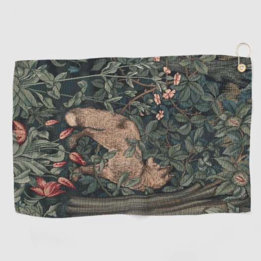 William Morris Greenery Fox Wildlife Golfhandtuch (Horizontal)