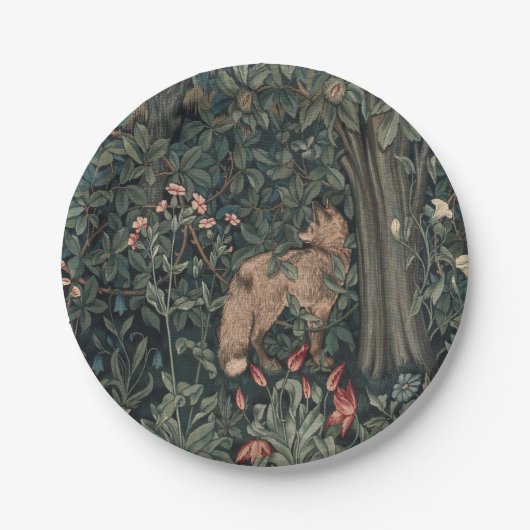 William Morris Greenery Fox Wildlife Pappteller (Vorderseite)