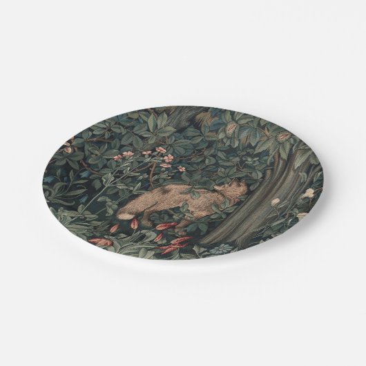 William Morris Greenery Fox Wildlife Pappteller (Schrägansicht)