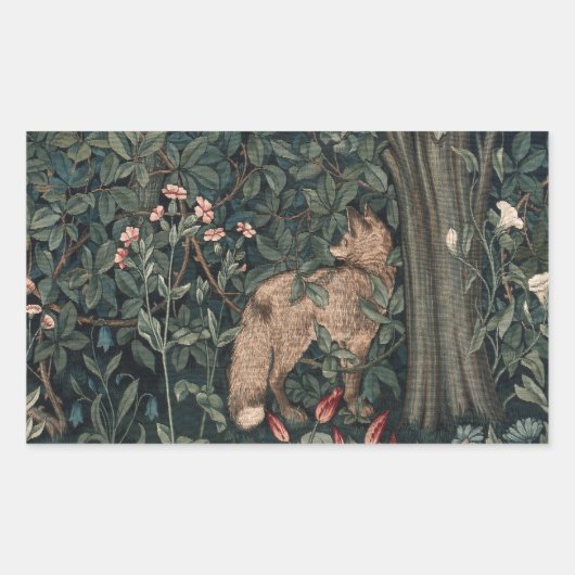 William Morris Greenery Fox Wildlife Rechteckiger Aufkleber (Vorderseite)